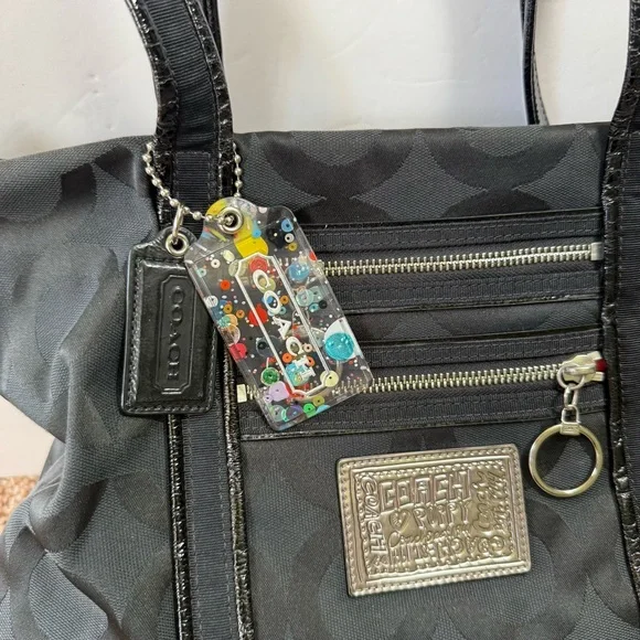 Coach 13826 Poppy Op Art Black Canvas Leather Tote Shoulder Hand Bag Purse EUC - Picture 5 of 16